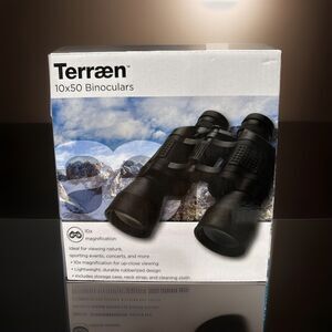 Terraen 10x50 High Contrast Binoculars w/ case, neck strap, Cloth, NEW!